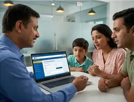 Advisor helping an NRI service an existing LIC policy from abroad